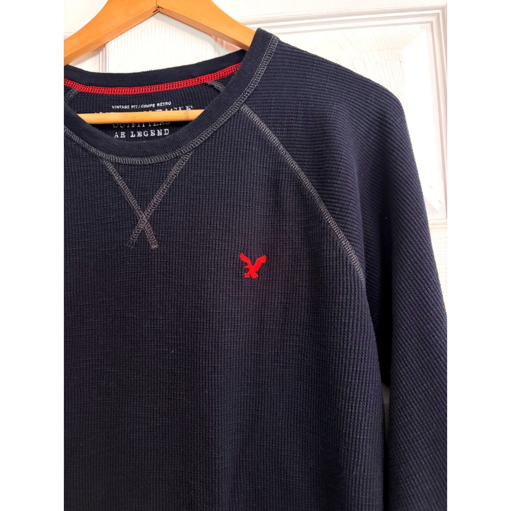 American Eagle Thermal Shirt Large Navy Blue, Waffle Knit, Raglan, Gorpcore, Y2K